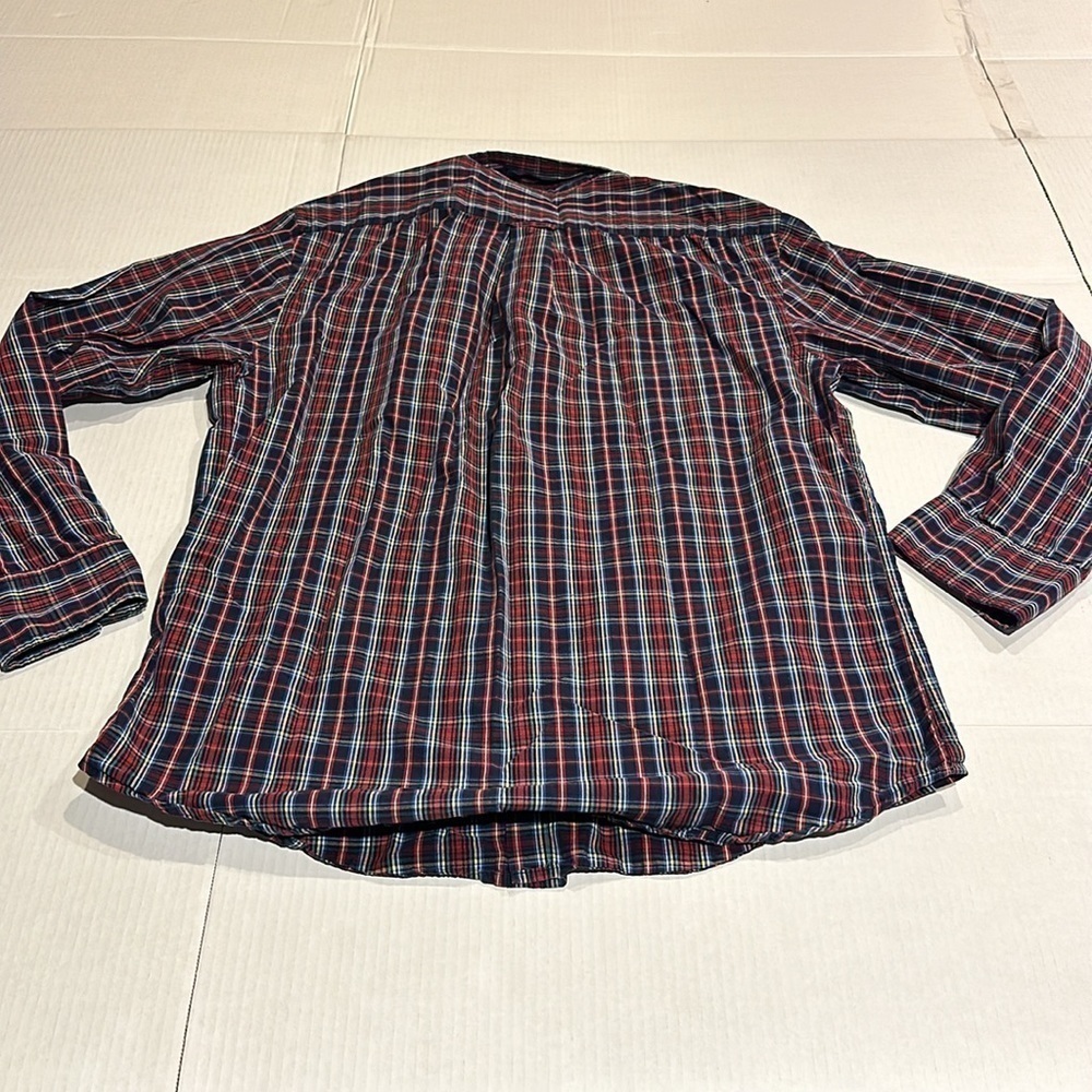 IZOD button up plaid long sleeve lightweight shirt navy red green white yellow - Picture 8 of 8